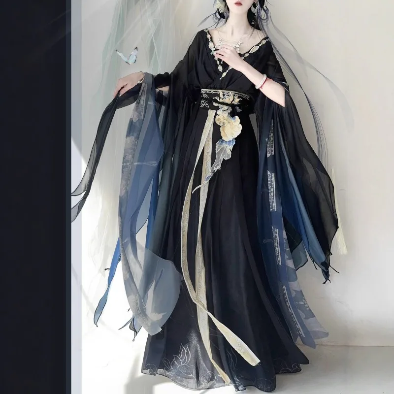 

Hanfu женский супер фея с рваными рукавами и вышивкой на талии, весенне-летний наряд для подруги