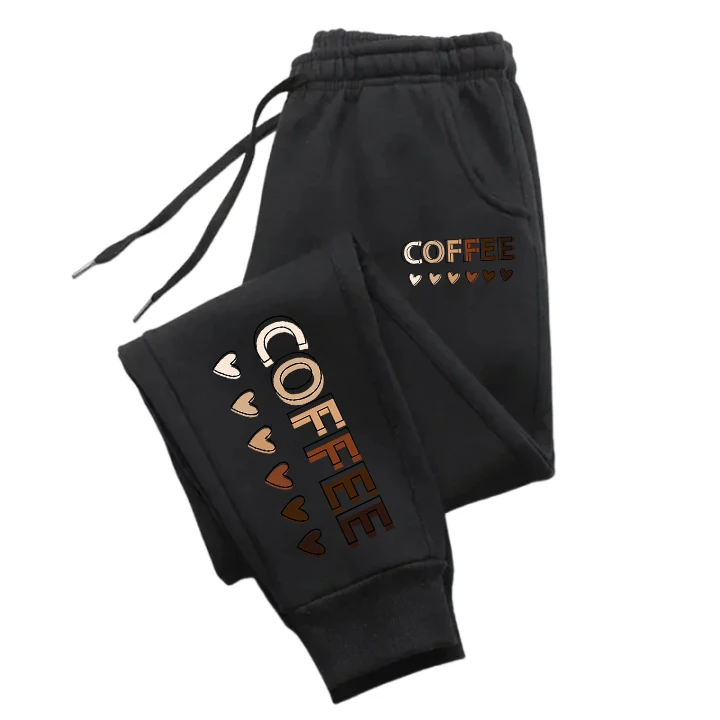

Coffee And Love Pattern Printing Women'S Casual Basic Pants Versatile Pocket Fashion Trendy Street Comfortable Sweatpants Female