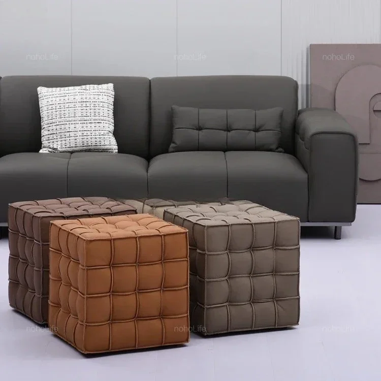 Light Luxury First-layer Cowhide Sofa Stool Living Room Creative Square Pier Shoe Change Stool Step Low Stooll16