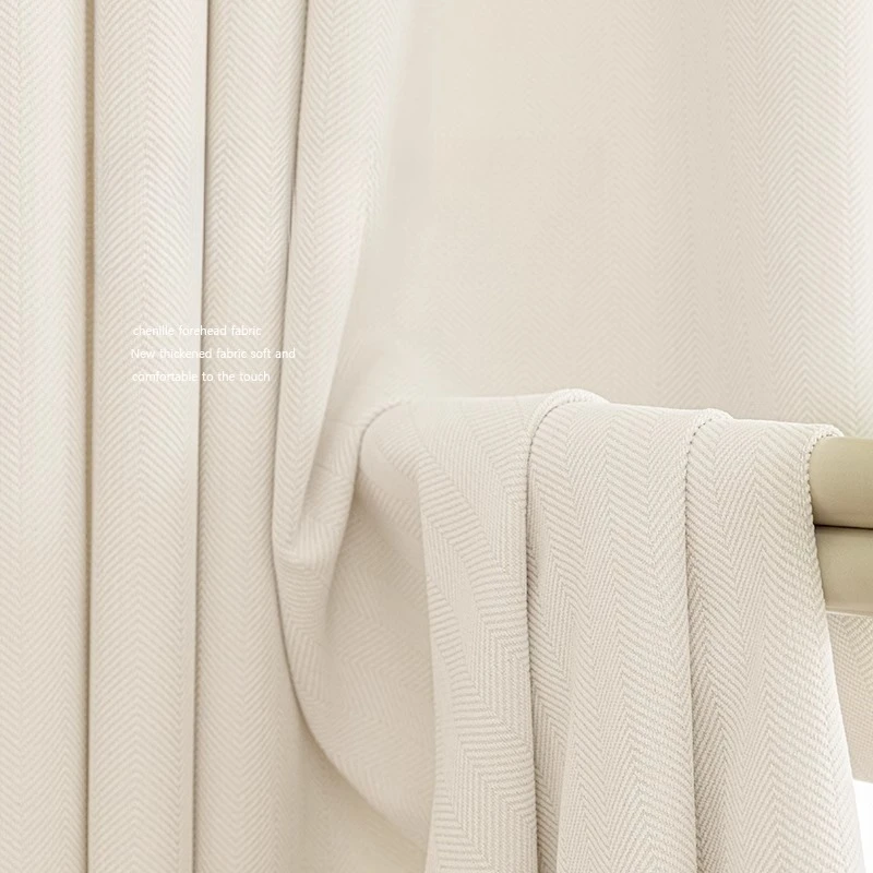

Premium Light Luxury New Chenille Thickened Shading Sound Insulation Bedroom Curtains Cream White Living Room Shading