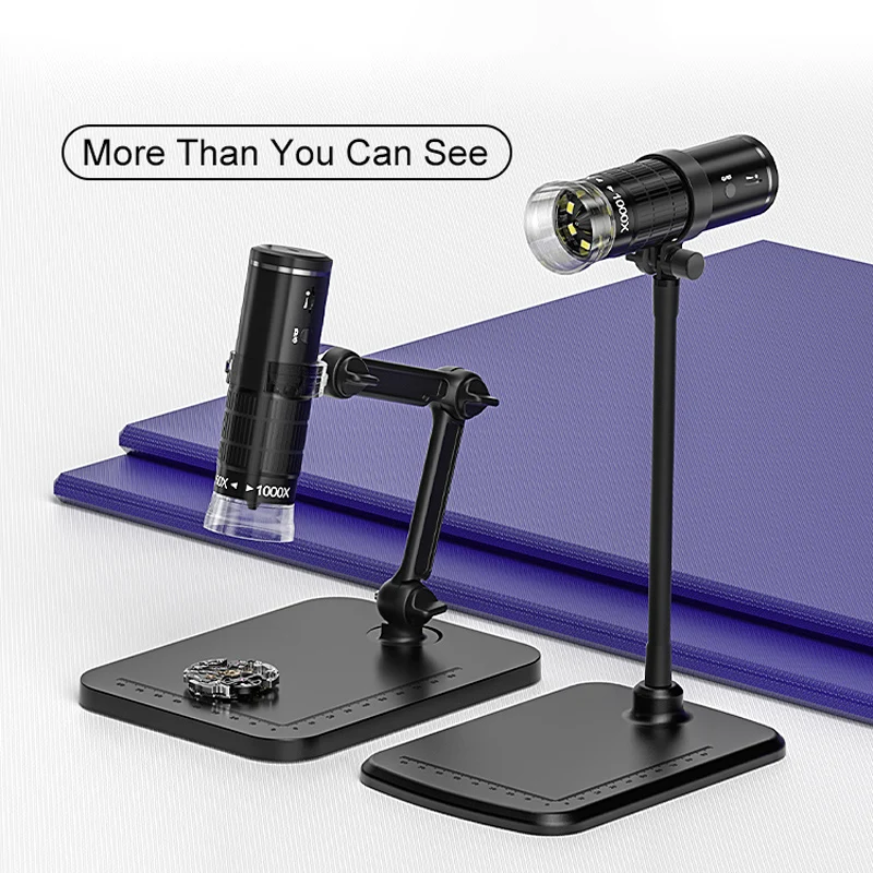 WiFi Microscope Camera for IPhone/Android/Type-C, 50-1000X Magnification with 8 LED Adjustable for Precision Inspection