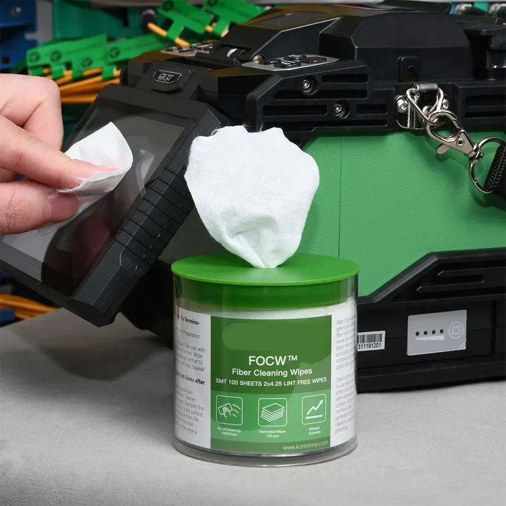 Imagem -02 - Komshine Focus 100 Peças Caixa Toalhetes de Limpeza de Fibra Óptica Plataforma Dustpaper Toalhetes de Pelusa de Fibra Óptica Papel Limpo de Fibra Óptica