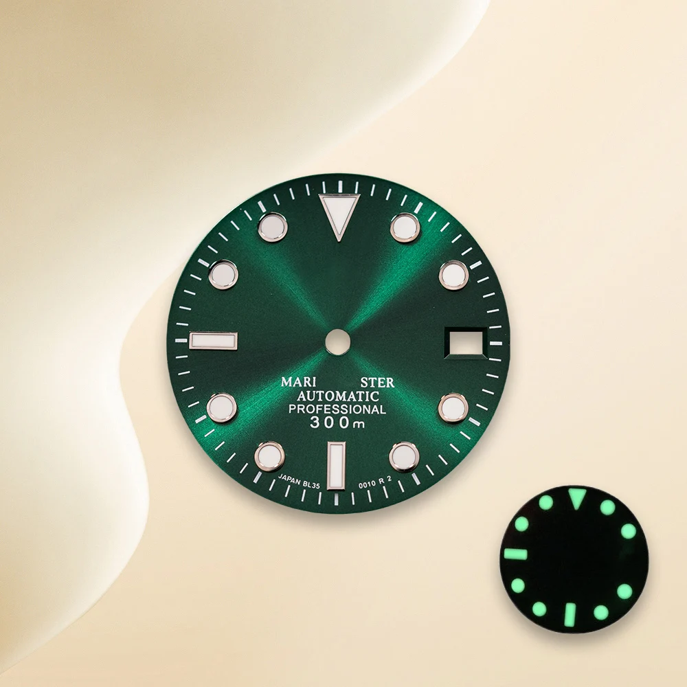 Cadran S NH35 28.5mm, SUB/SKX007 Mod, cadran rayon de soleil pour mouvement NH35/NH36 C3, accessoires de Modification de montre lumineuse verte
