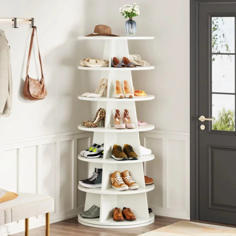 

White modern 7-layer 24-pair storage rack 360 rotating rotating shoe display rack cabinet