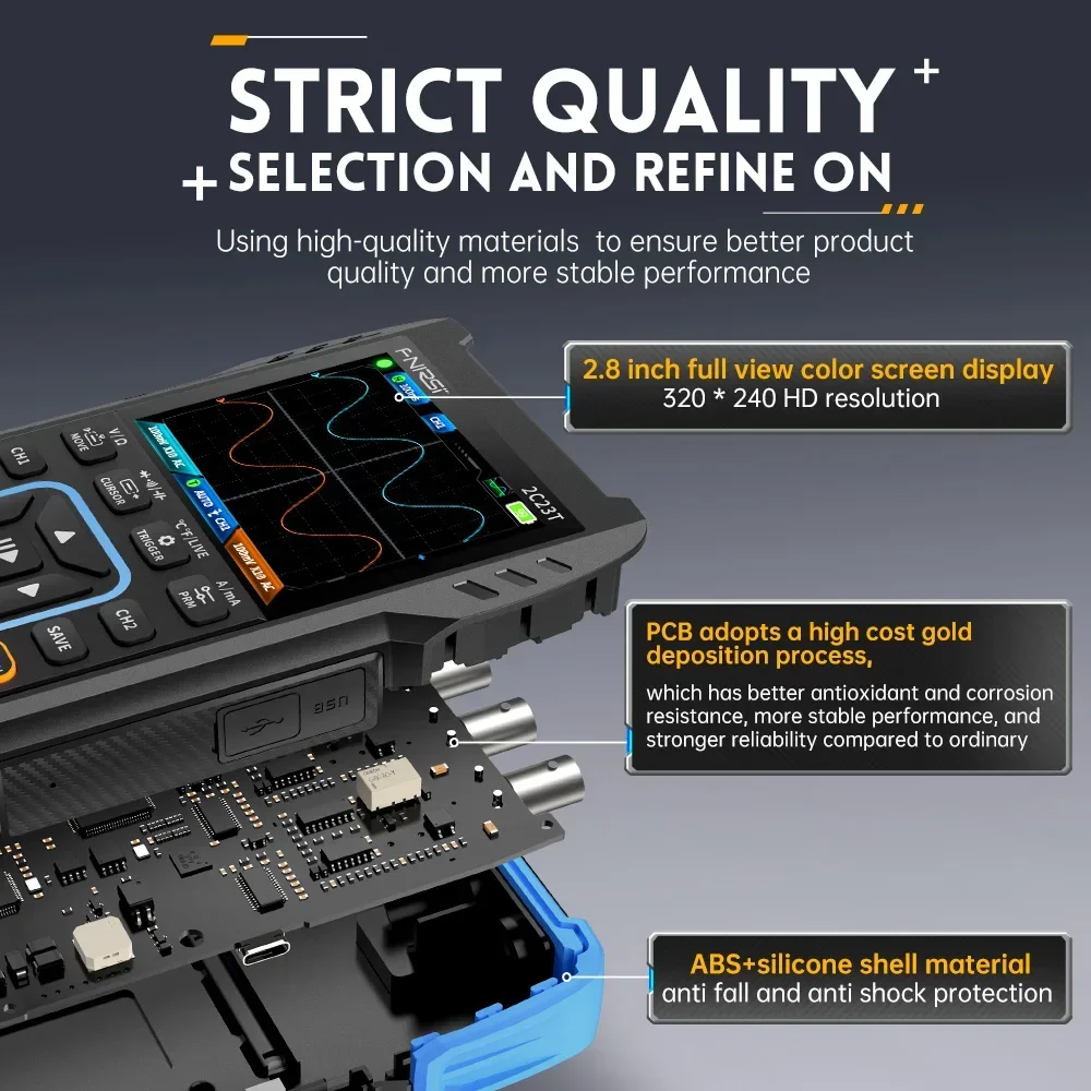 FNIRSI 2C23T Handheld Digital Oscilloscope Multimeter + Function Signal Generator  2023 Latest 3IN1 Dual Channel 10MHZ*2 50MS/s