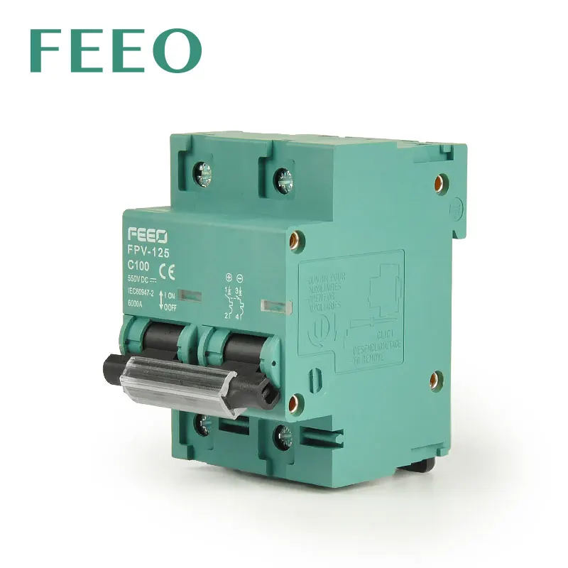 FEEO 2P 80A 100A 125A DC 550VDC Circuit Breaker Solar Energy Mini  Circuit Breaker For PV System C Curves MCB CE&TUV Certificate