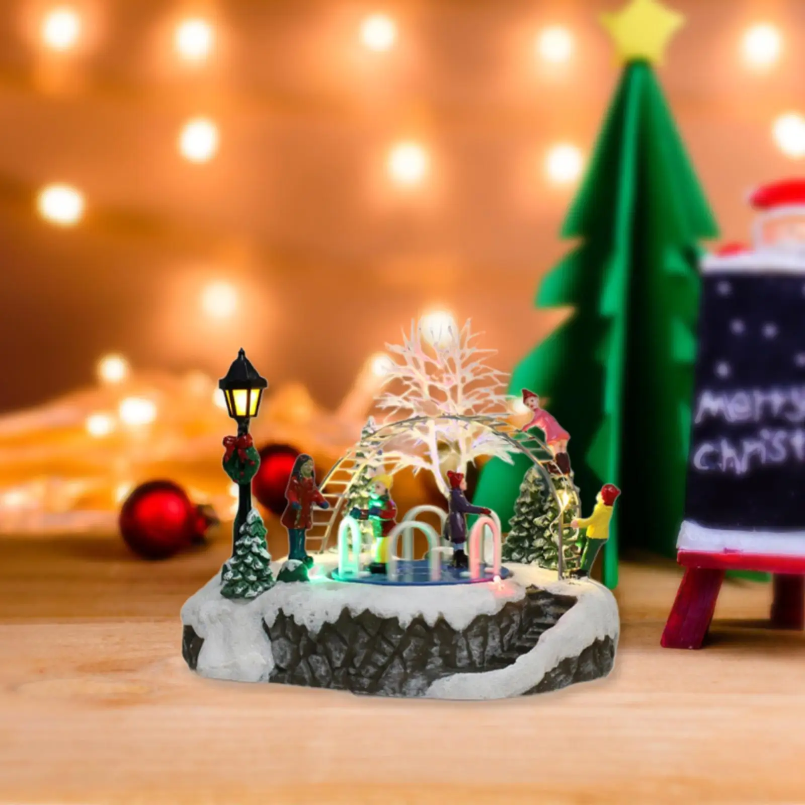 Christmas Glowing Figurine Christmas Snow Scene for Festival Home Office