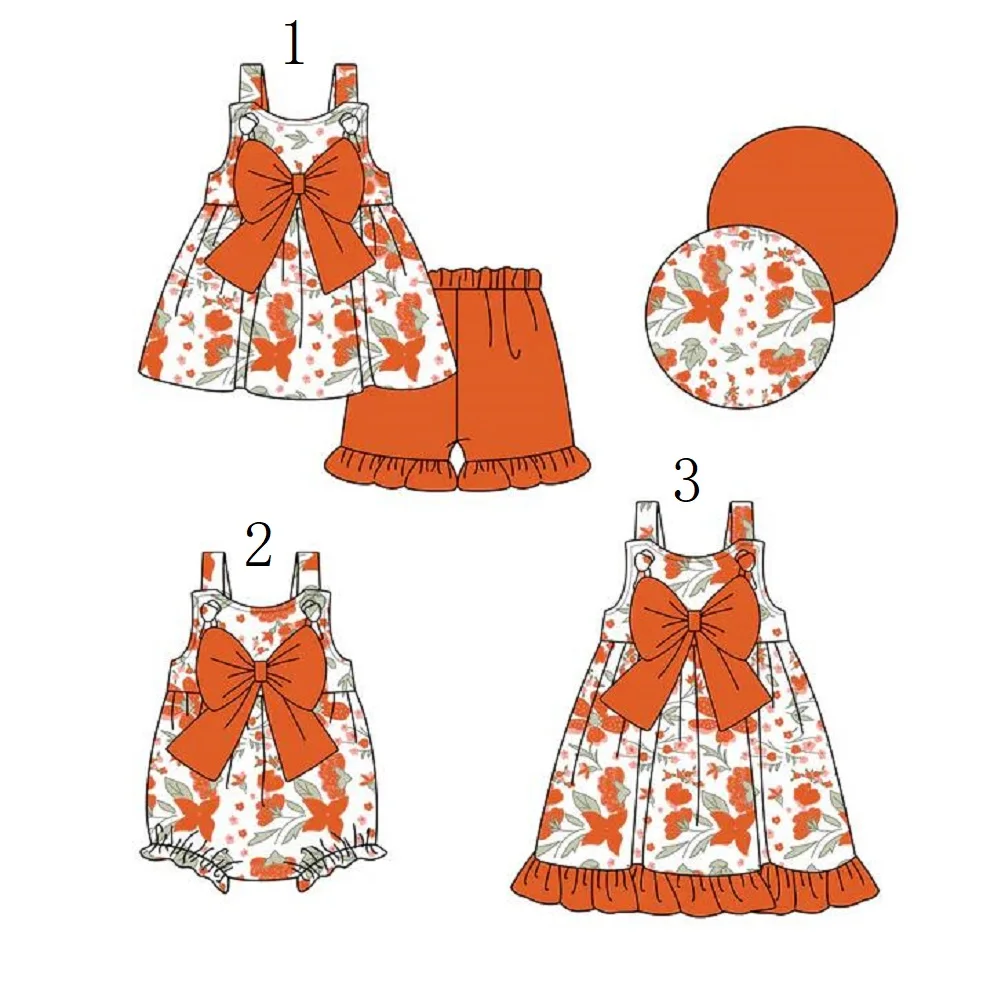 

Wholeasle Todder Girls Clothes Orange Floral Tunic Ruffle Short Set Knee Length Dress Romper