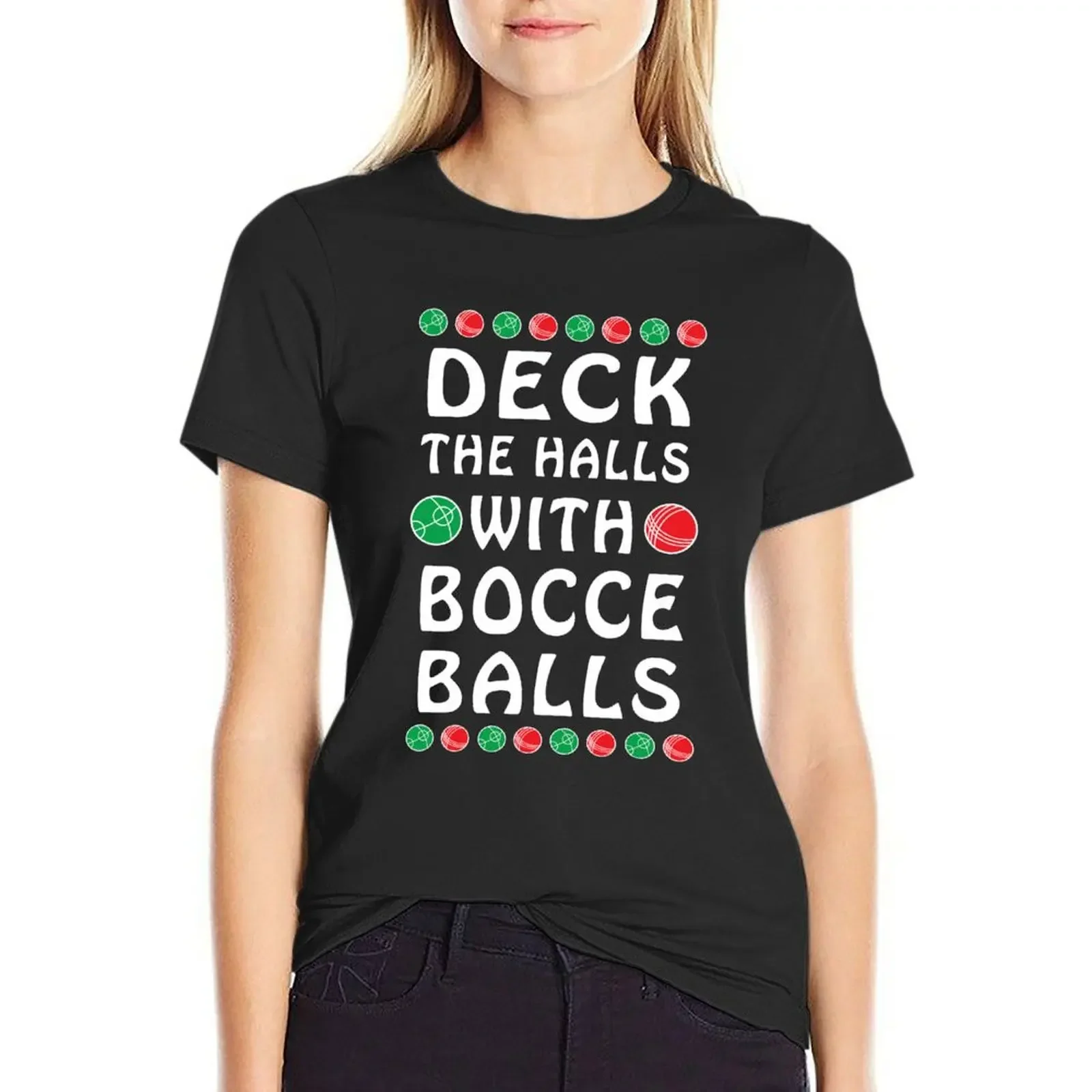 

Funny Bocce Balls Italian Christmas T-Shirt tops female lady clothes shirts graphic tees cotton t shirts Women