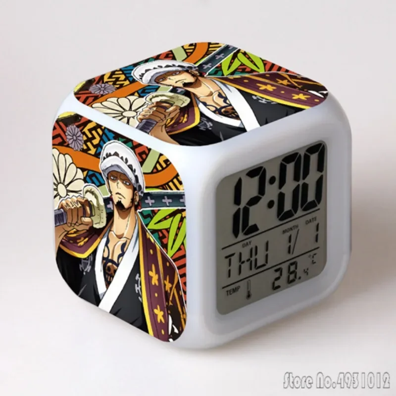 Anime peripheral One Piece Alarm Clock Creative Student 8x8x8cm LED Cube with Colorful Light Display Time Week Month