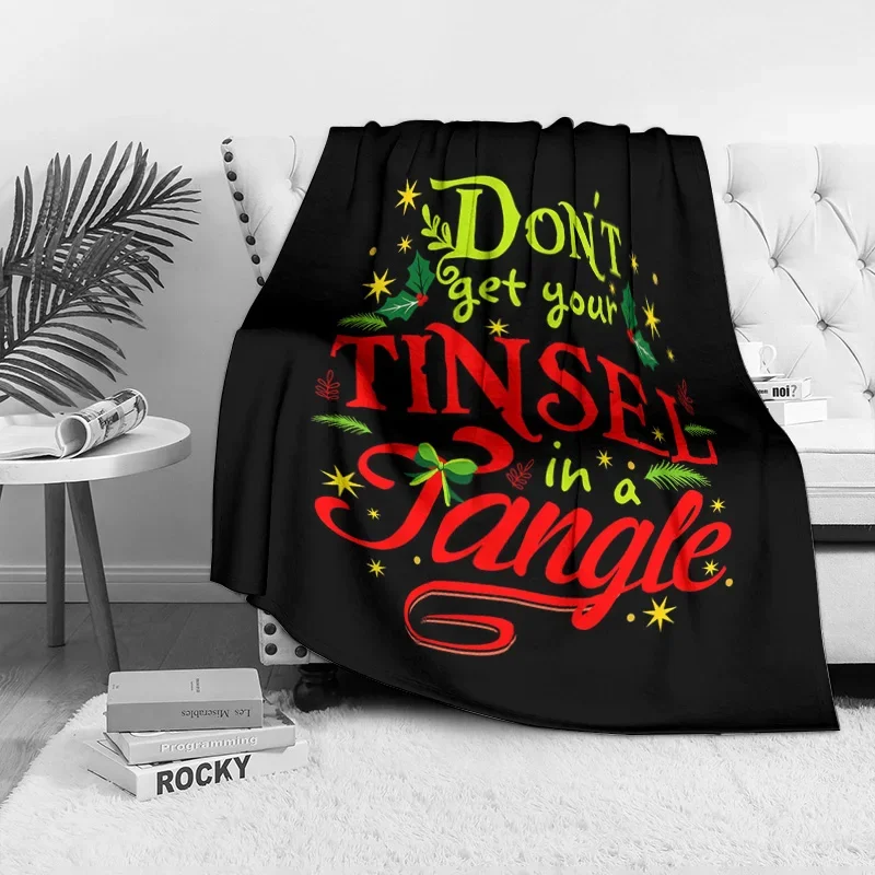 Funny Christmas Saying Fleece Blanket, Don't Get Your Tinsel in a Tangle Quote, Humorous Holiday Throw for Sofa Decor