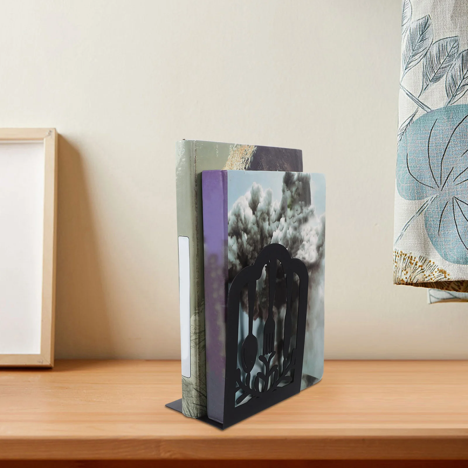 1Pair Bookend Iron Decorative Metal Book Ends for Shelves Organizers Study Accessories Multi-Function Holder for Home Office