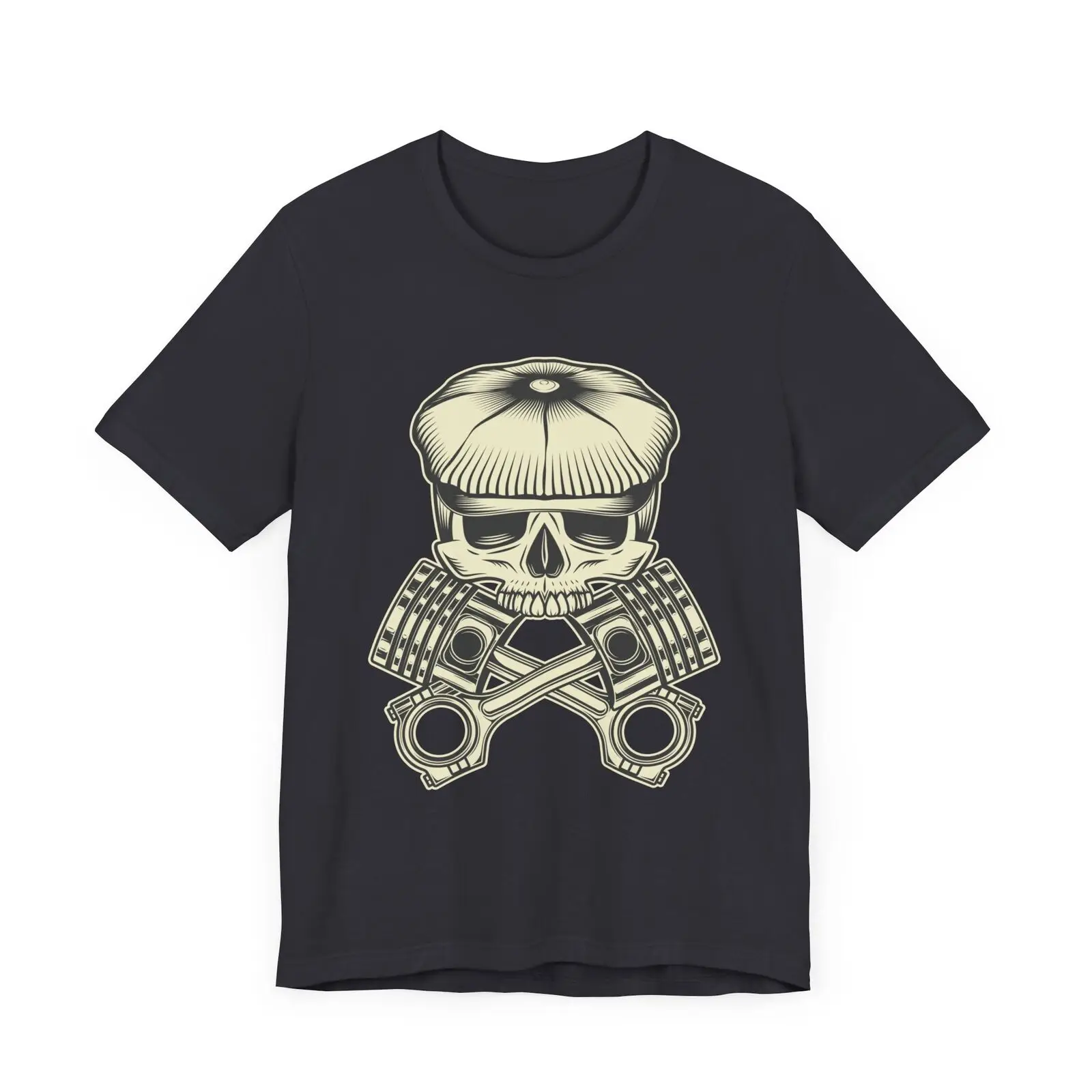 Men's T-shirts With Print Skull In Flat Cap With Motorcycle Piston T-shirt S-3XL