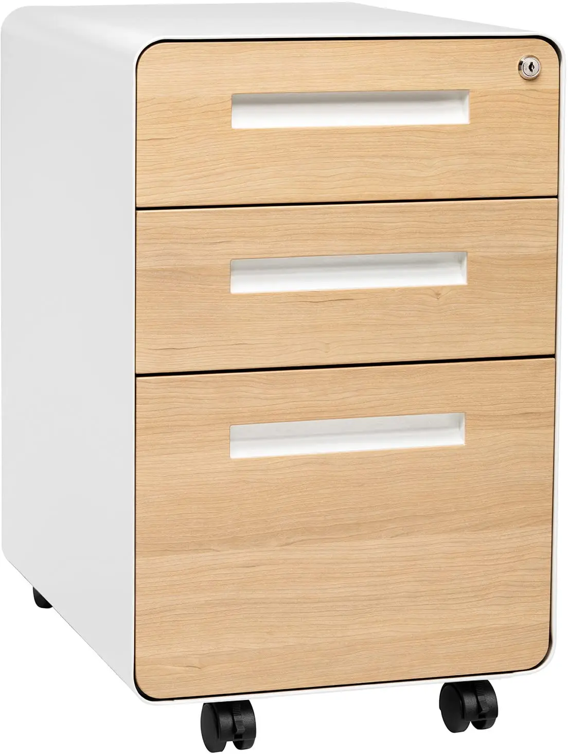 Stockpile 3 Drawer File Cabinet with Lock - Under Office Desk Metal Filing Cabinet, Legal/Letter File Folders, Wheels