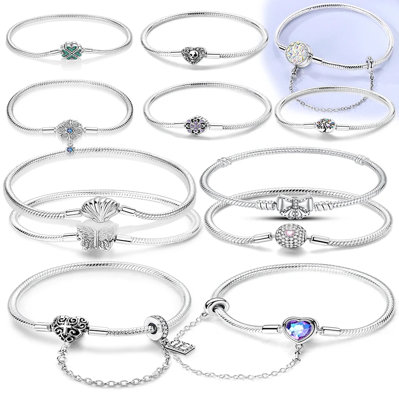 

Bracelet Original 925 Sterling Silver Charm Bracelet 17-20CM Heart Flower Moon Sun Bracelet Fit DIY Charms For Women Jewelry