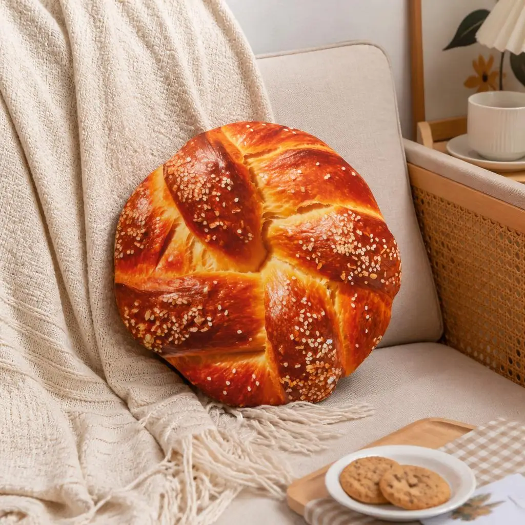 Braided Sesame Bread Throw Pillow Stuffed Decorative Cushion Food Lover Novelty Accent for Sofa Living Room Home Decor