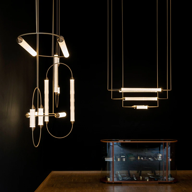 

Postmodern Art Deco LED Dimmable White Clips Gold Black Chrome Chandelier Lighting,Suspension Indoor fixture for Living Room