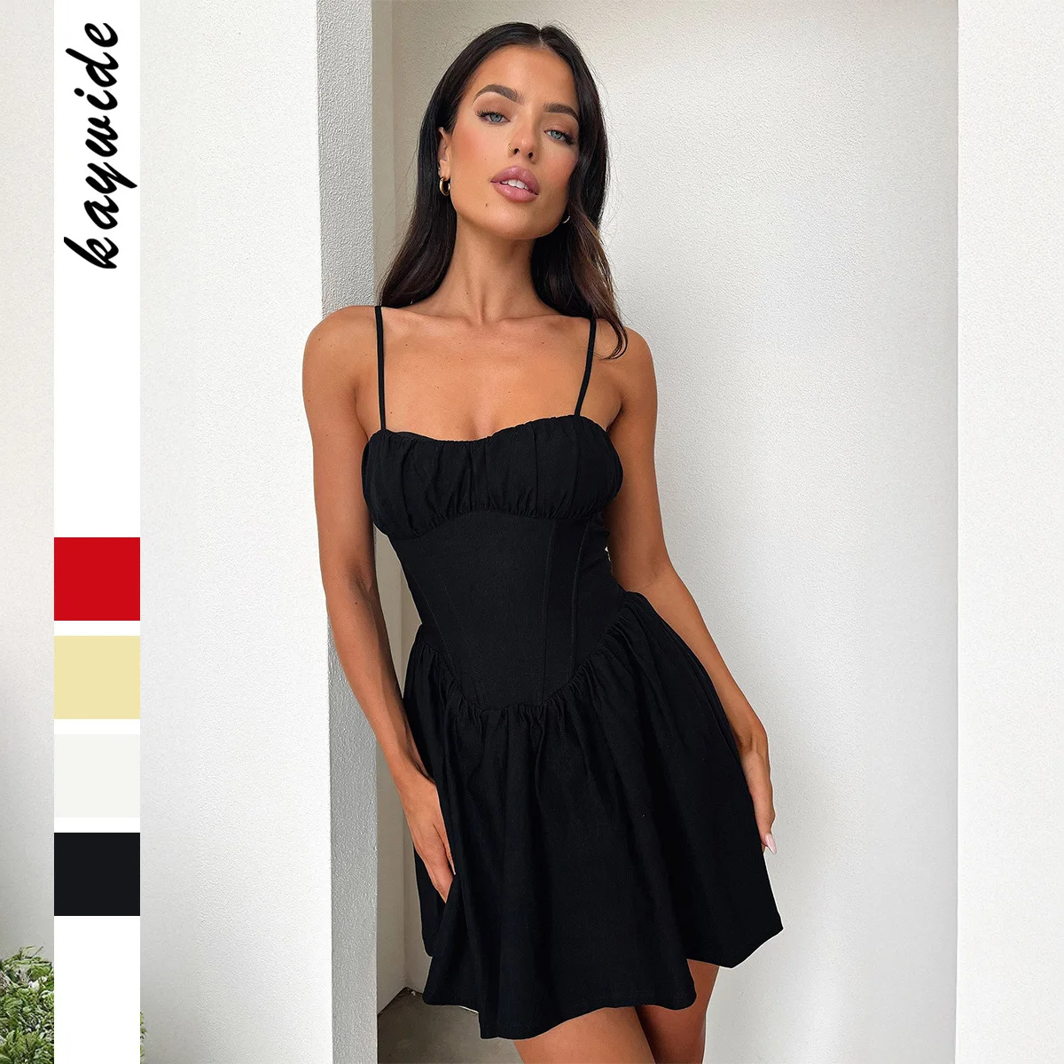 

2026 Summer Black Strapless Mini Dress Heart-Shaped Neckline with Puffy Skirt Hem Casual Summer Dress Beach Dress