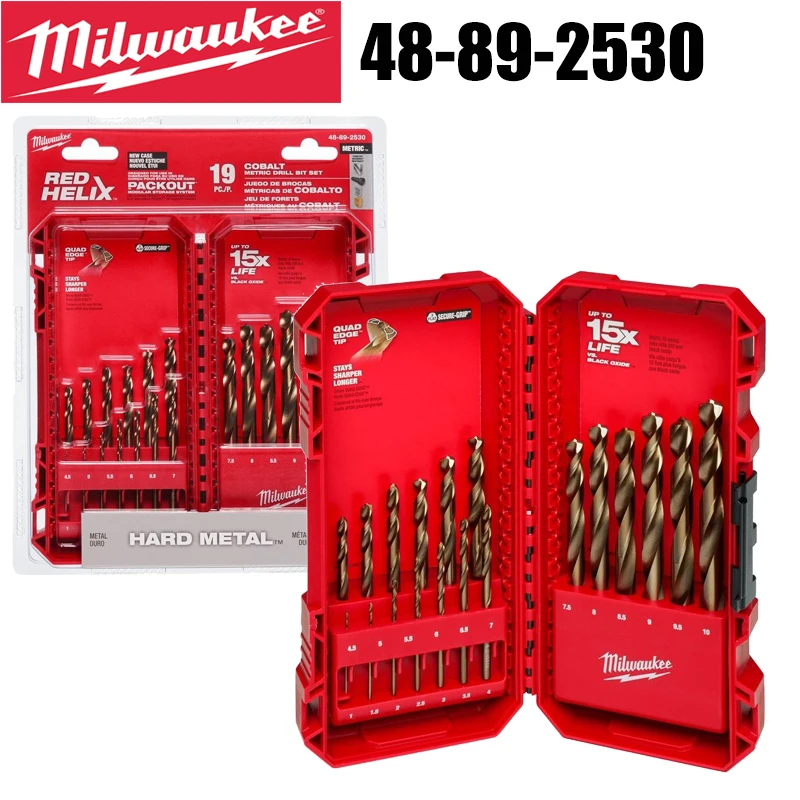 conjunto de brocas metricas milwaukee cobalto pannkut 110 mm acessorios para ferramentas de metal duro broca torcida 48892530 19 pecas 01