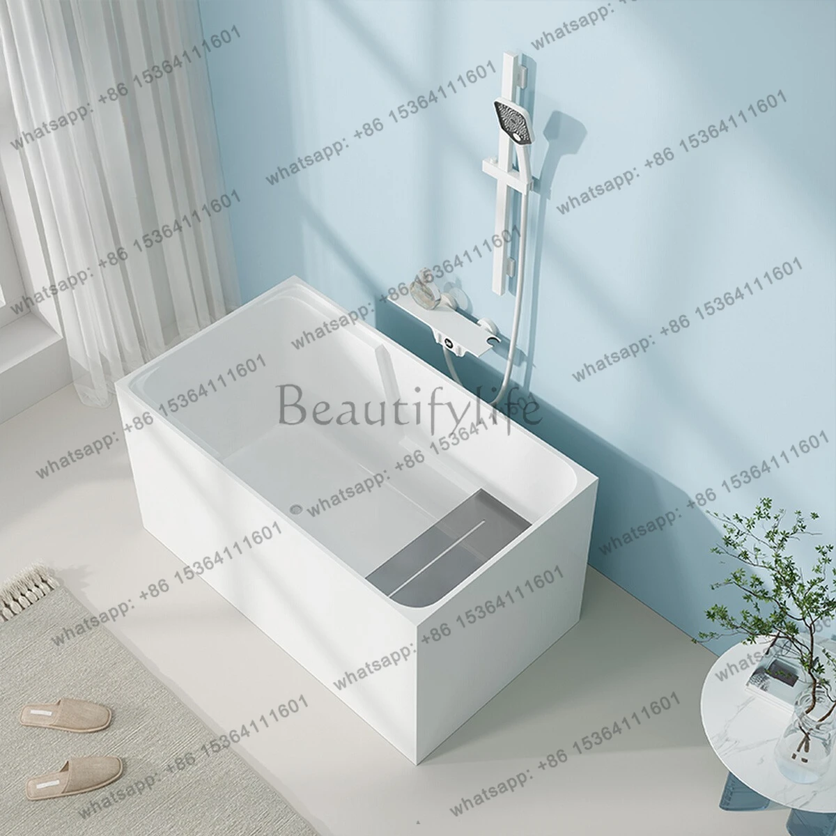 Acrylic home small apartment mini deep bathtub multi-functional seat board simple square independent bathroom bathtub