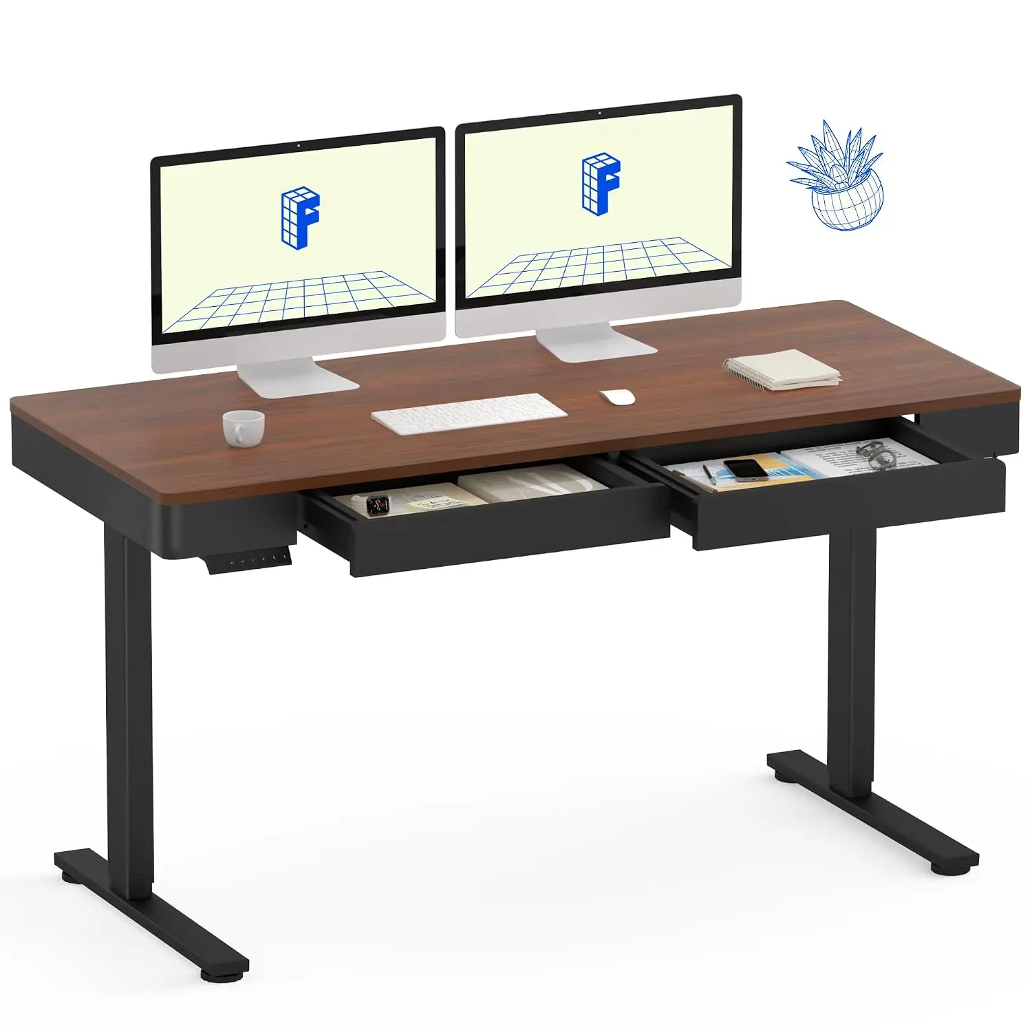 Standing Desk with Drawer, 55 x 24 Inch Whole Piece Electric Adjustable Height Stand Up Computer Workstation for, Customized