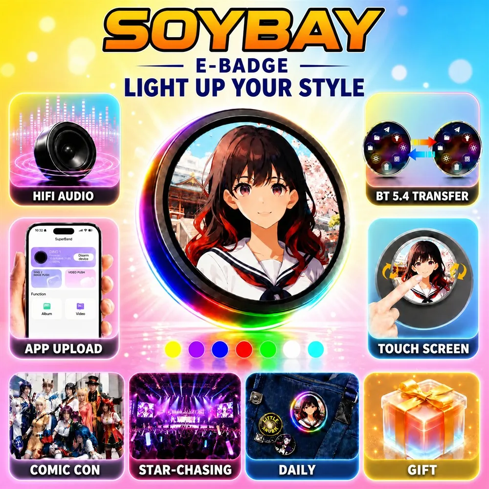 Smart Electronic Dynamic Badge Music Video Playback Colored Lights Dynamic Picture Touch Bidirectional Transmission Brooch Gifts