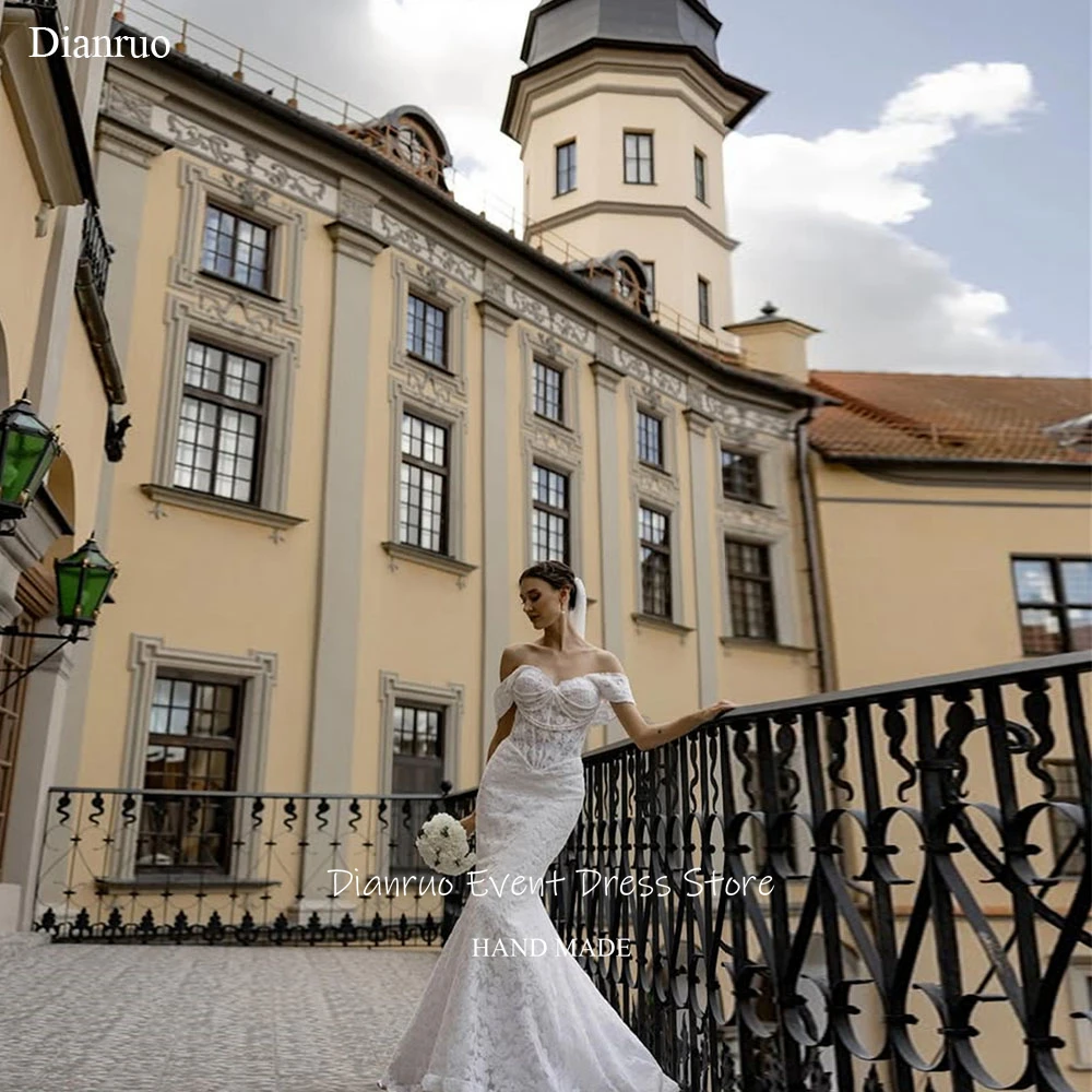 Dianruo delicado encaje blanco sirena Vestidos de Novia perlas de lujo Vestidos Novia Bohemio apliques Vestidos de Noche personalizados
