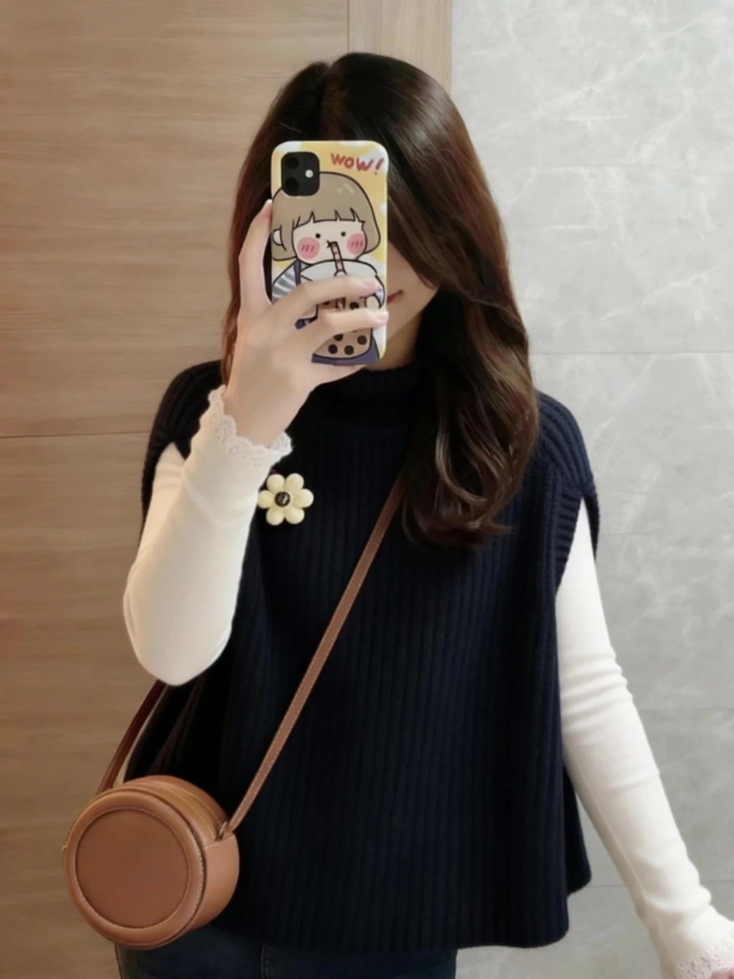 Versatile Soft Knitted Vest Sweet Youthful Top Early Autumn Fashion Layering Women's Casual Style round Neck Regular Length