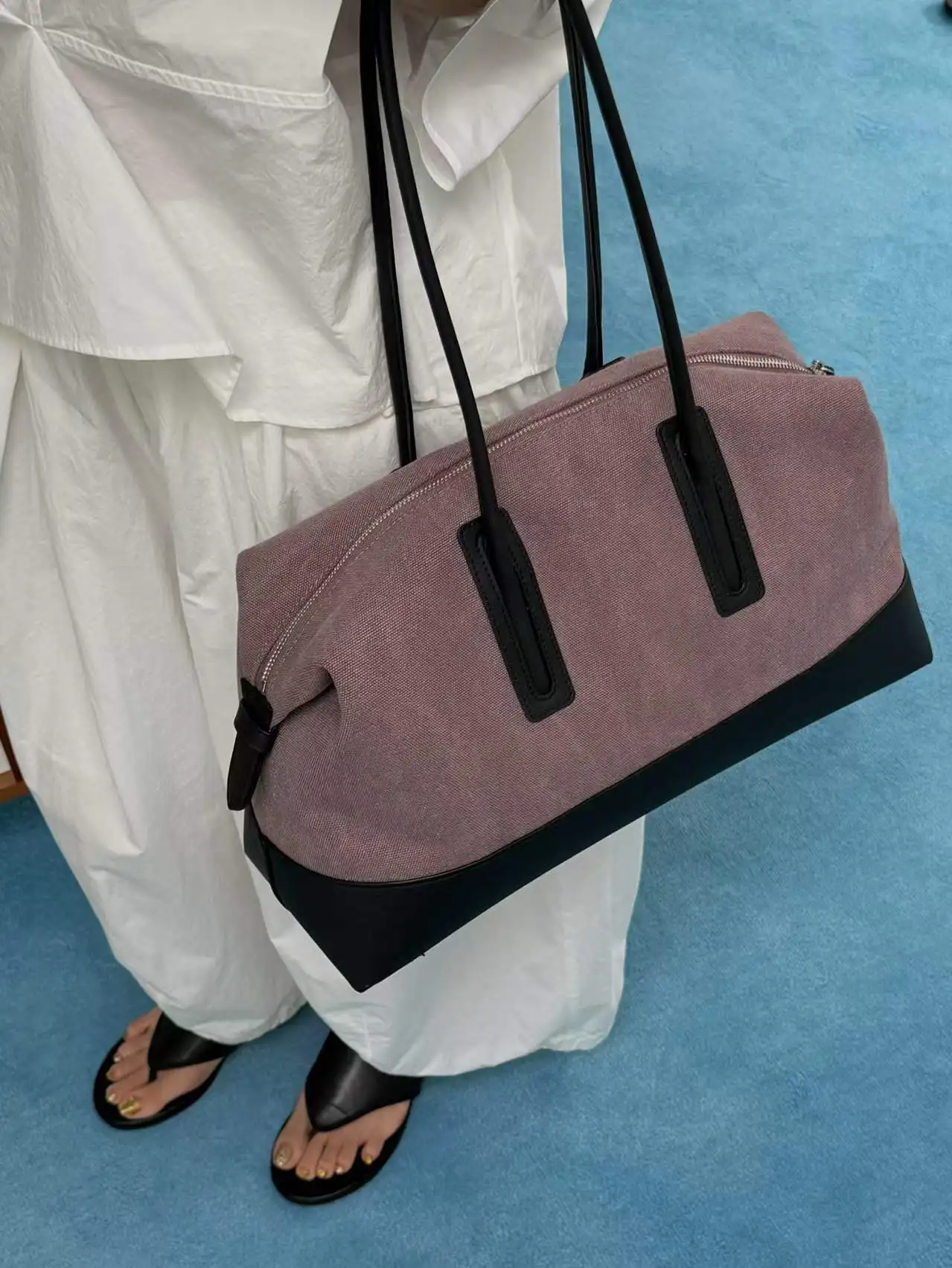FIRMRANCH 2026 Personalized Large Capacity Trendy Black and White Contrast Women's Shoulder Bag Commuter Canvas Tote Lightweight