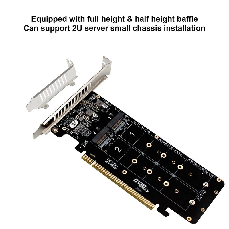 2X PCIE X16 To M.2 M-Key Nvmex4 SSD 2U Server Riser Card Double-Sided 4-Disk NVME RAID PCI-EX16 Split Card