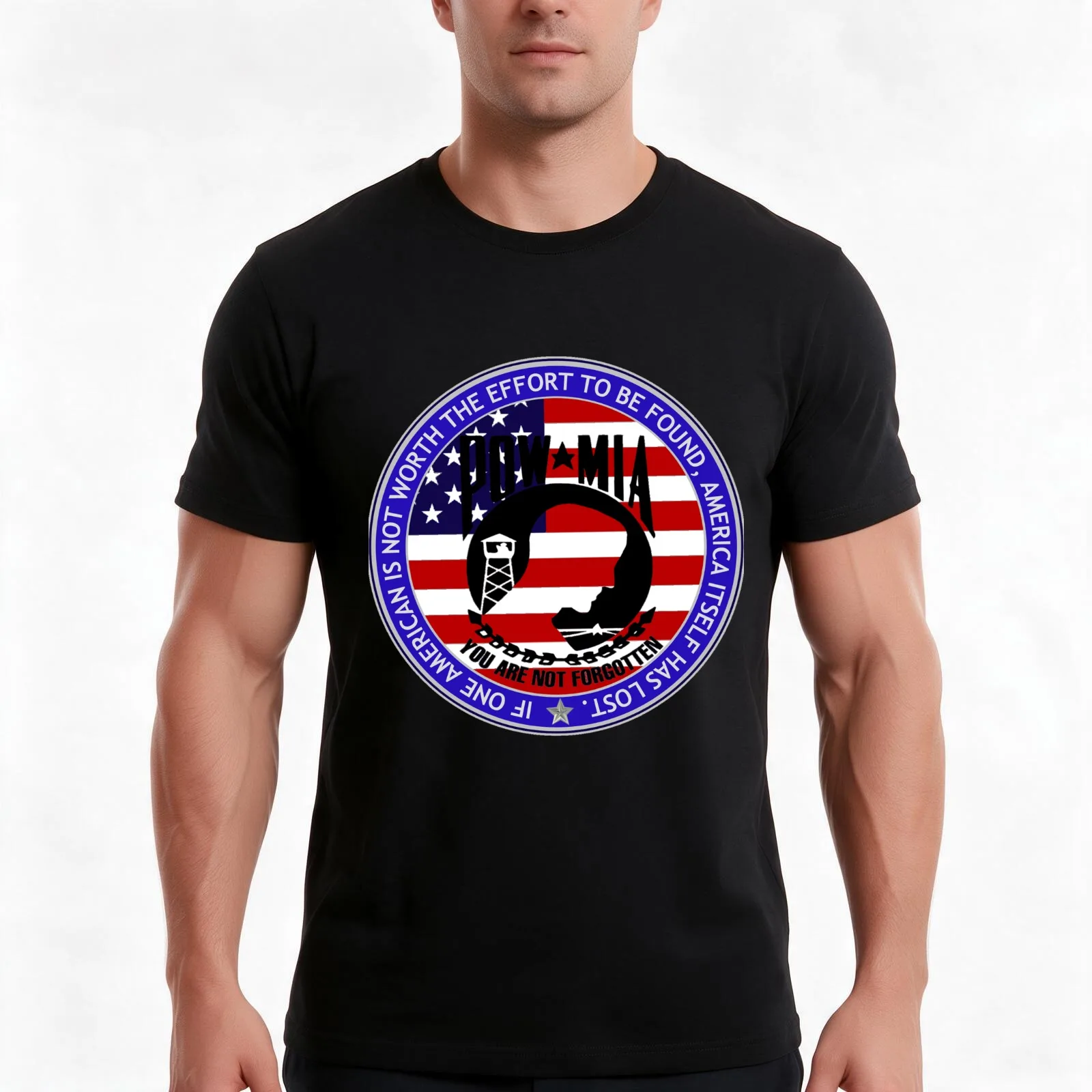 Even 1 American POW-MIA T-Shirt, Summer Casual Cotton Tee, Oversized Streetwear Tops, Vintage Graphic Print, Unisex Men Women