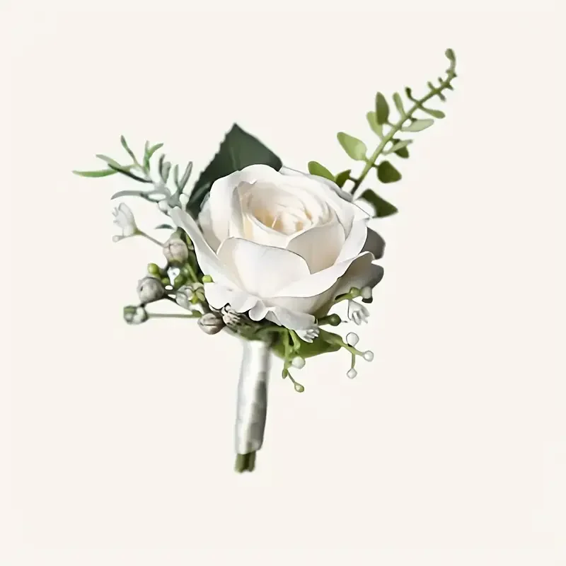 Elegant Groom Boutonniere Flowers for Mensuit Artifical Roses Wrist Corsage Wedding Accessories image 5
