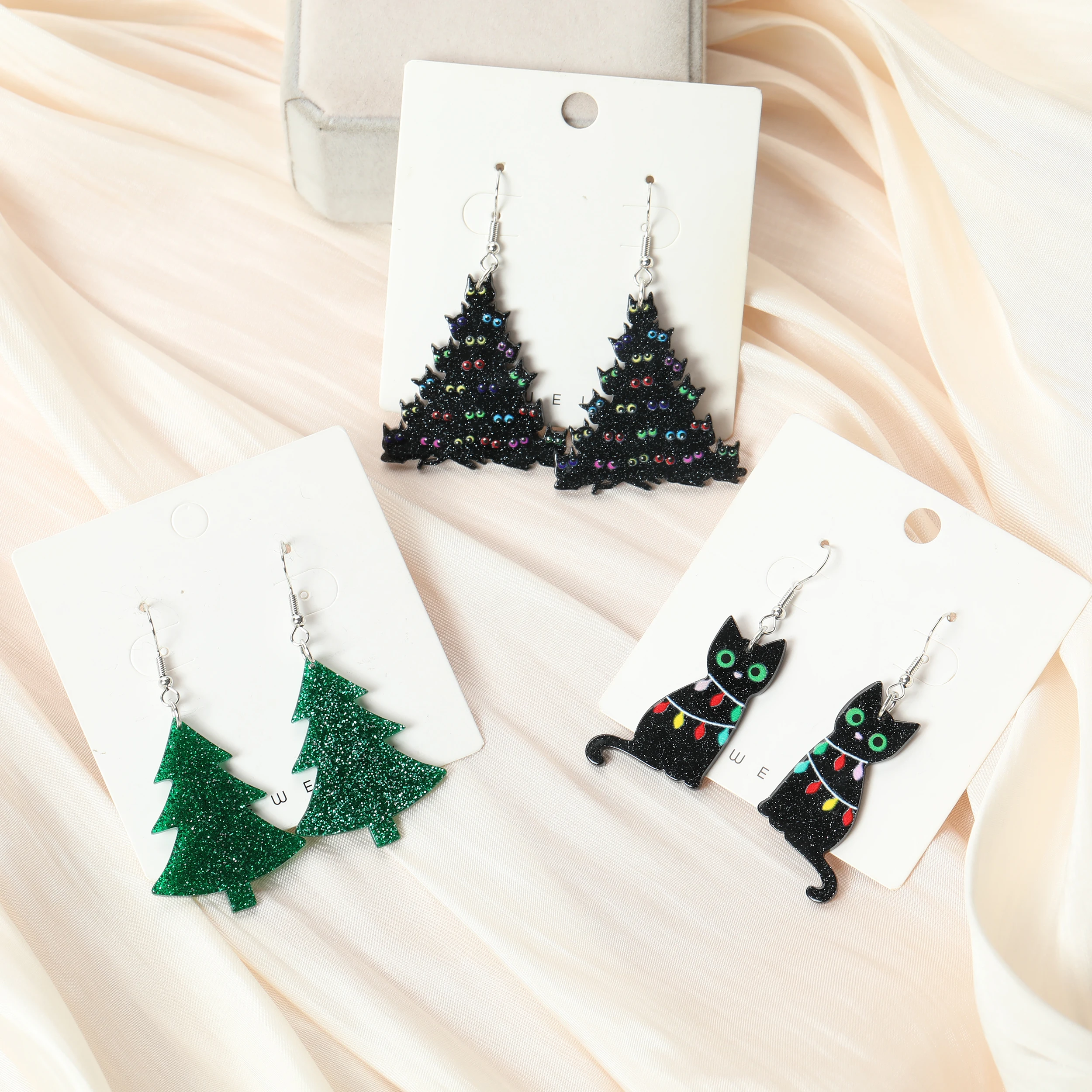 1Pair Christmas Women Drop Earrings Creative Acrylic Cat Jewelry For Girl Holiday Birthday Gift