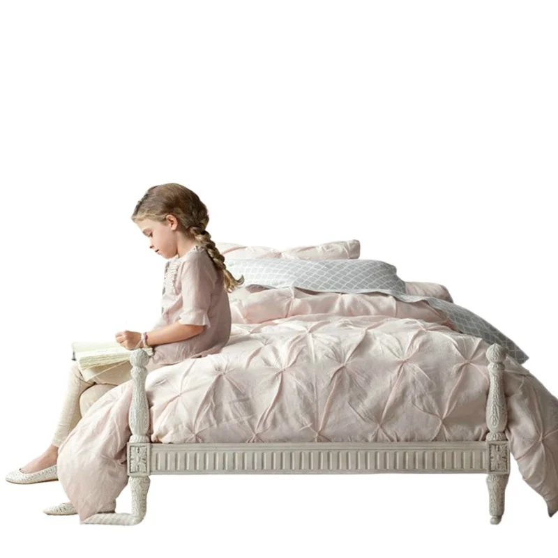 

American classical solid wood oak bed retro carved princess girl bed bedroom 1.8 meters double bed