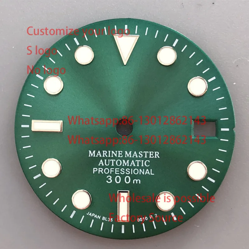 Personalizado No15 mostrador preto verde lume 28,5 mm tem outra cor azul verde branco cinza ajuste movimento nh35 e coroa 3.0 e 3.8