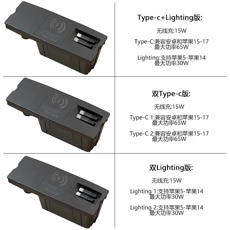 For Audi A6L A7 Car Cigarette Lighter with Wireless Charger Telescopic Cable Super Fast Charging Car Modification Accessory