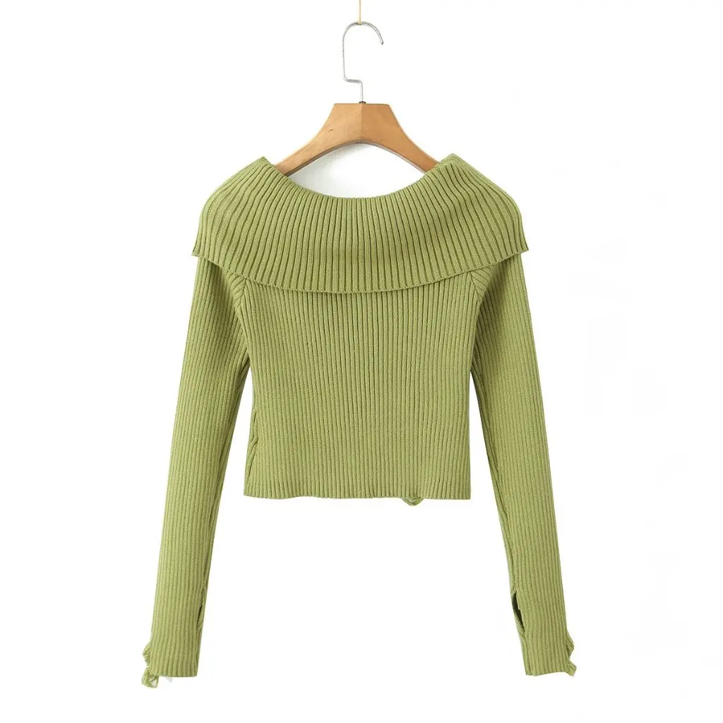

Women's Off-Shoulder Slim-Fit Sweater Gentle Sexy Pure Color Bottoming Top for Autumn Hot Girl Style