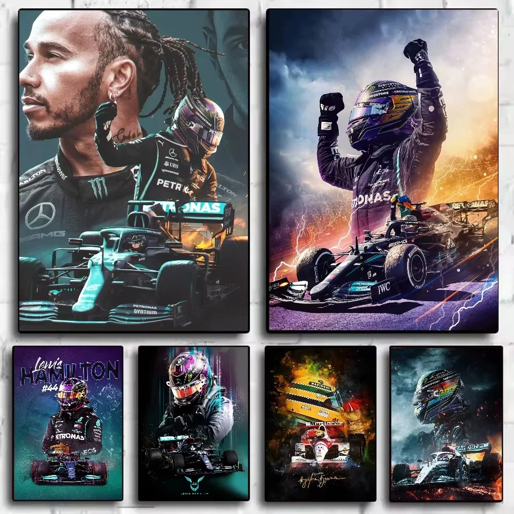 F1 Racing L-Lewis H-Hamilton ملصق HD قماش اللوحة غرفة المعيشة المنزلي غرفة نوم بار الديكور الجمالي #1
