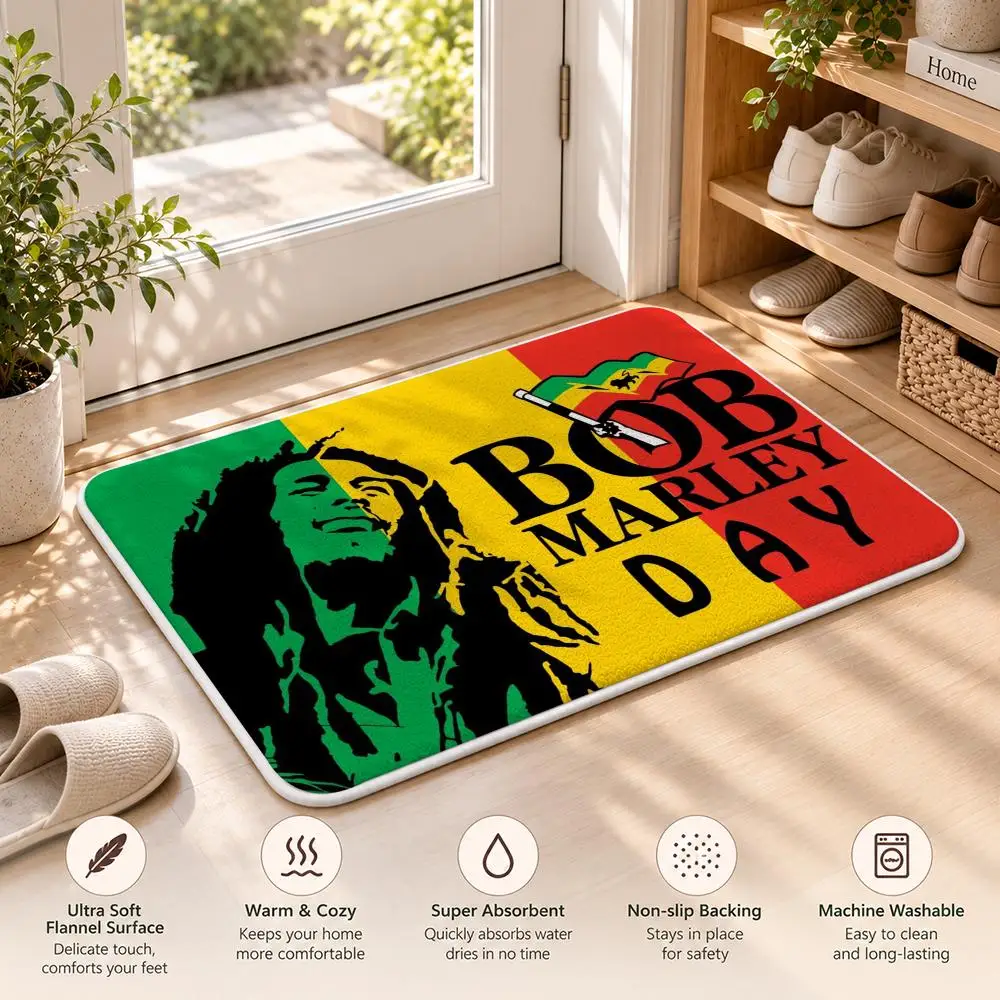 Music Singer B-Bob M-Marley Floor Mat Flannel Rug Soft Non Slip Door Mat For Bathroom Bedroom Kitchen Living Room Home Decor