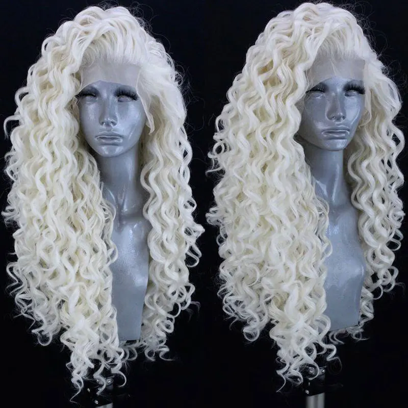 Bombshell Synthetic Lace Front Wig White Loose Kinky Curly Heat Resistant Fiber Hair Natural Hairlin Free Parting For Women Wigs