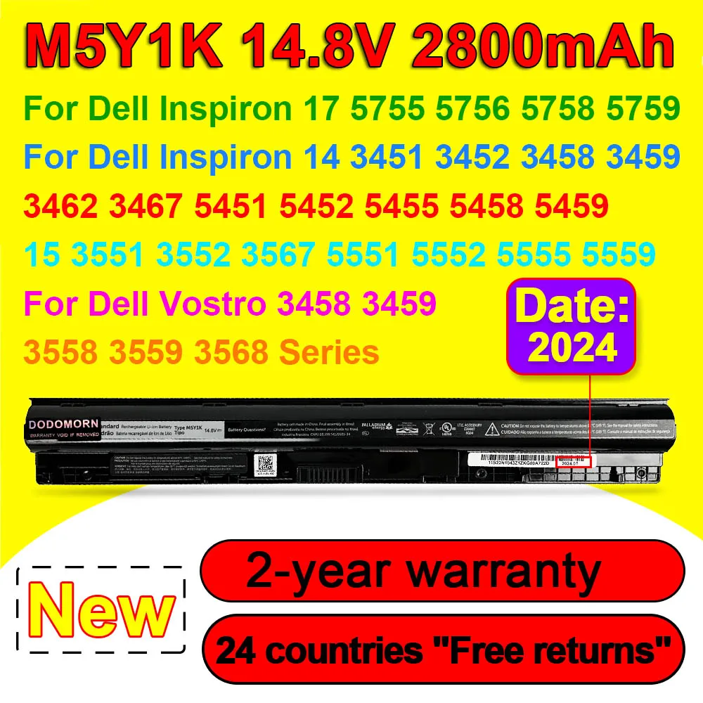 

M5Y1K For Dell Inspiron 3451 3458 3551 3558 5551 5552 5555 5559 5755 5759 Vostro 3458 3459 3558 3559 Laptop Battery 2800mAh