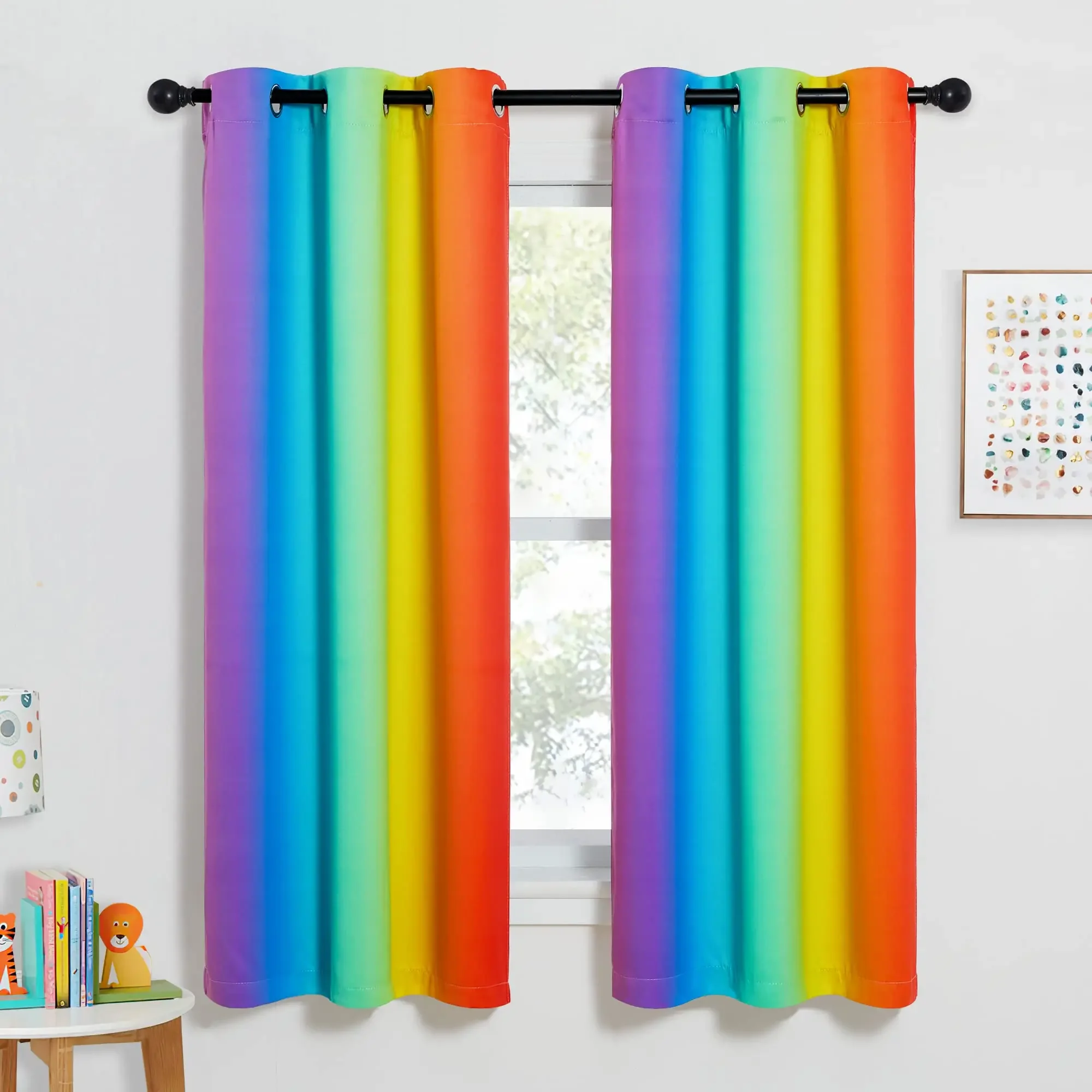 Colorful Rainbow Bedroom Curtains Home Blackout Curtains for Girls Room Decor Window Drapes for Nursery Daughter Room Set of 2