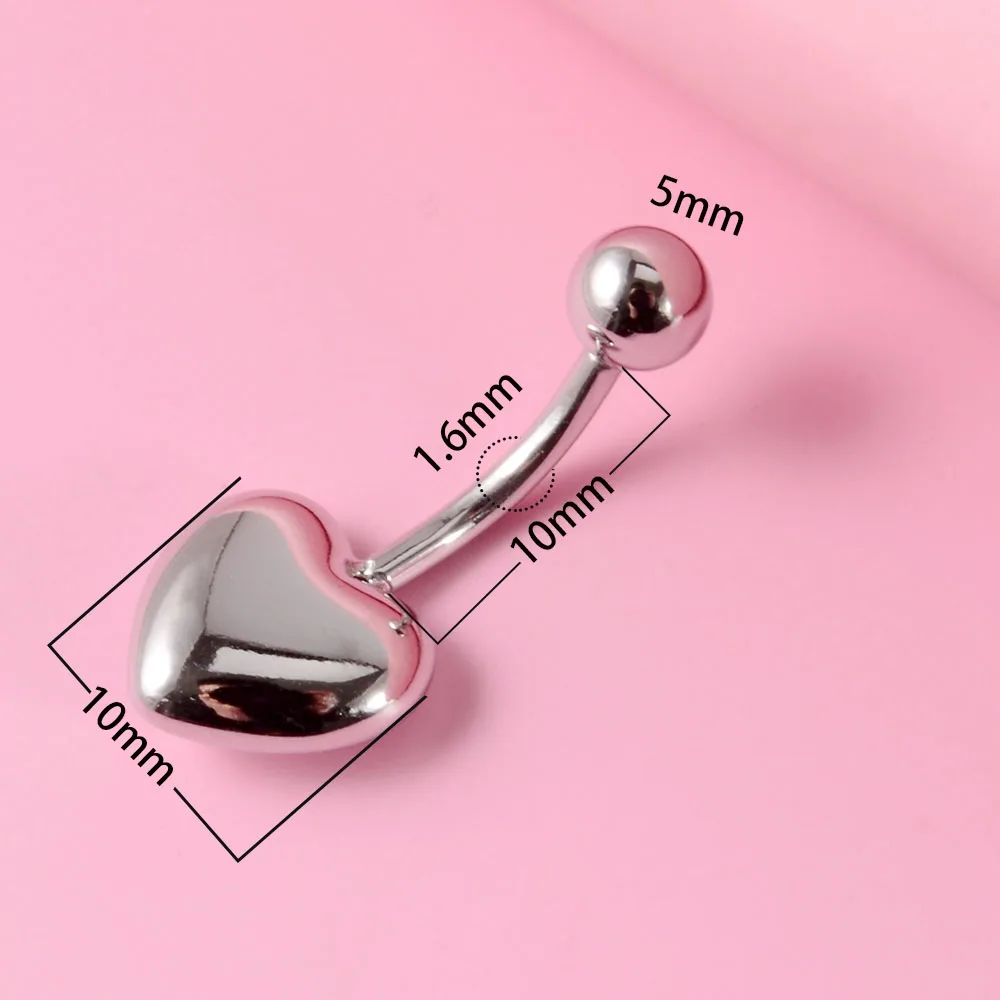 CHUANCI Surgical Steel Heart Shape Belly Button Rings Navel Piercing Ear Stud Body Pircings Jewelry 14G