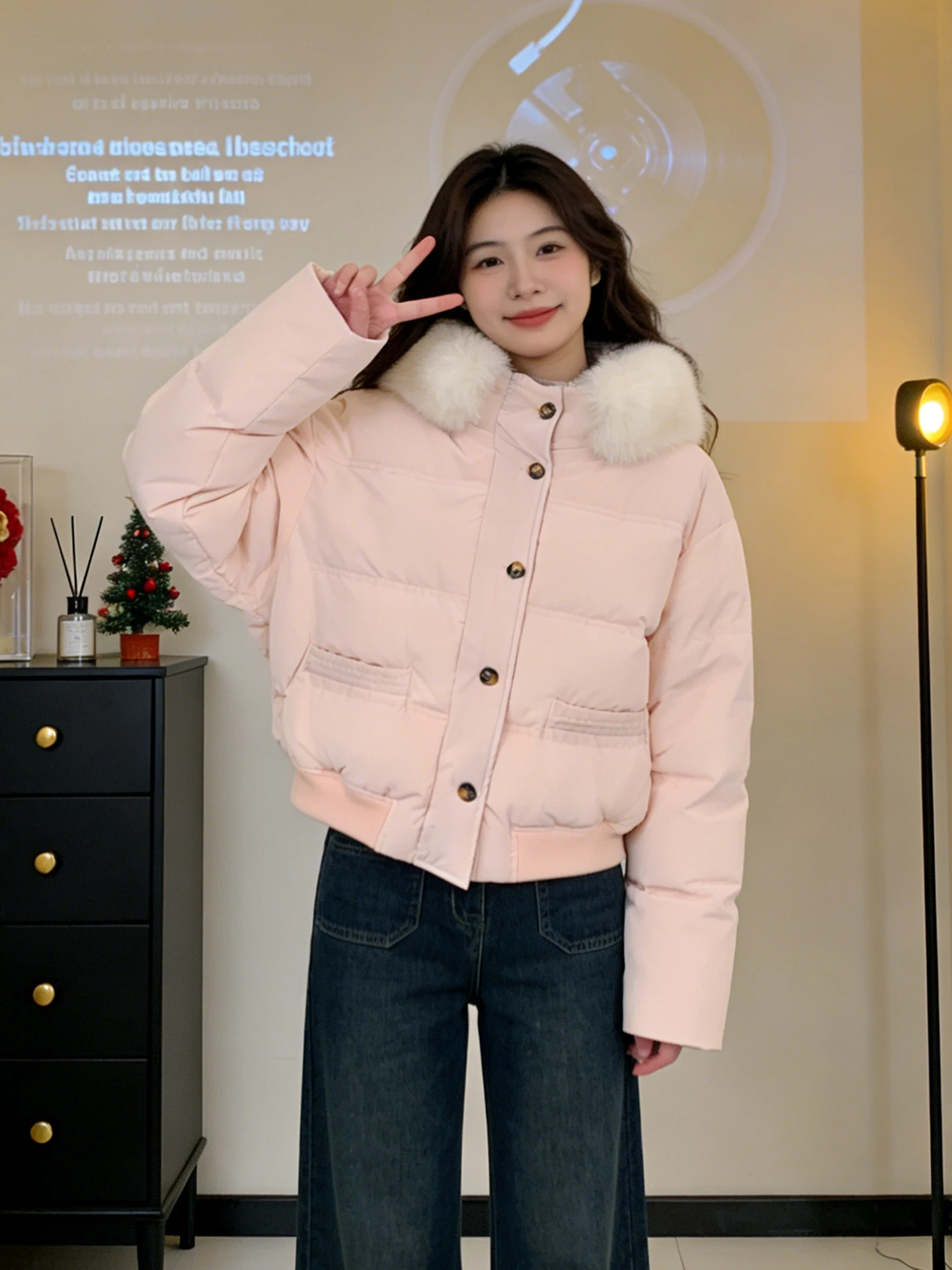 

Корейская теплая пуховая куртка-пуховик Sweet Pink с капюшоном и большим меховым воротником для женщин, осень-зима