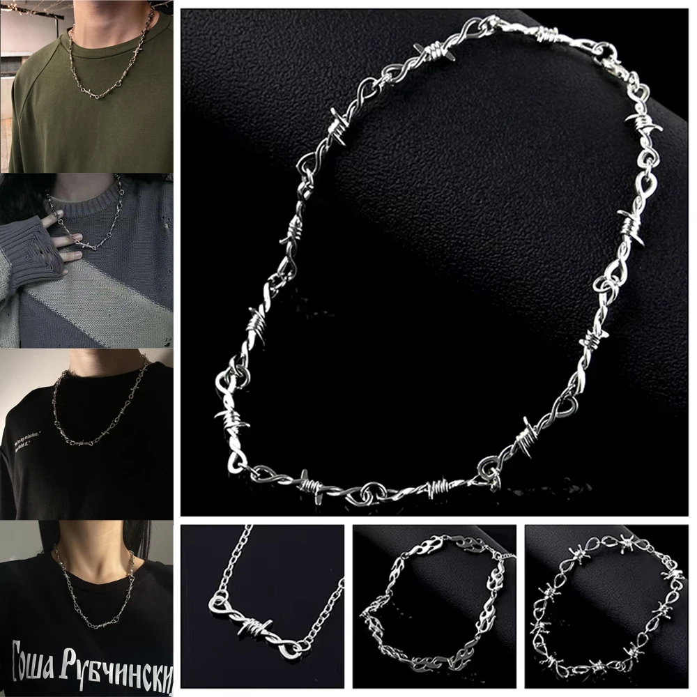 Wire Thorns Iron Unisex Necklaces Women Hip-hop Gothic Punk Style Barbed Wire Small Thorn Chain Collar Choker Jewelry Gift