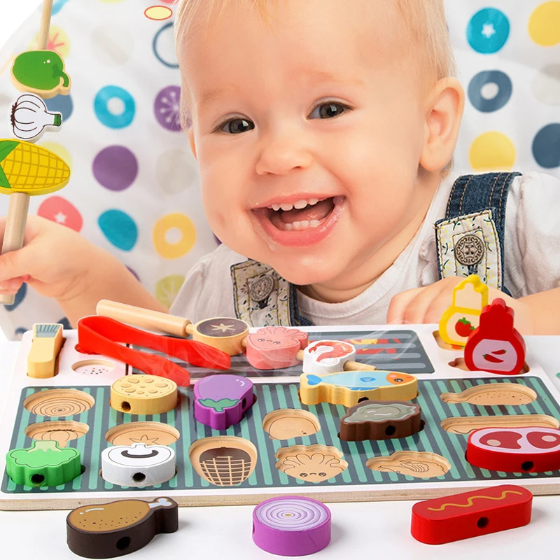 Simulation Parent-Child Kitchen Barbecue Grill Wooden Puzzle Board Play House Toys Children's Early Education Fun Toys