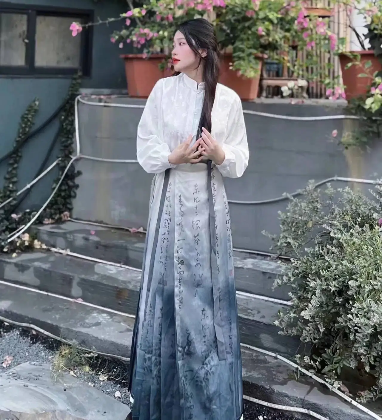 

Original Hanfu Chinese Traditional Clothing Lady Ming Dynasty Dress Women Skirt Chinese Calligraphy Ming Horse Face Skirt Modern