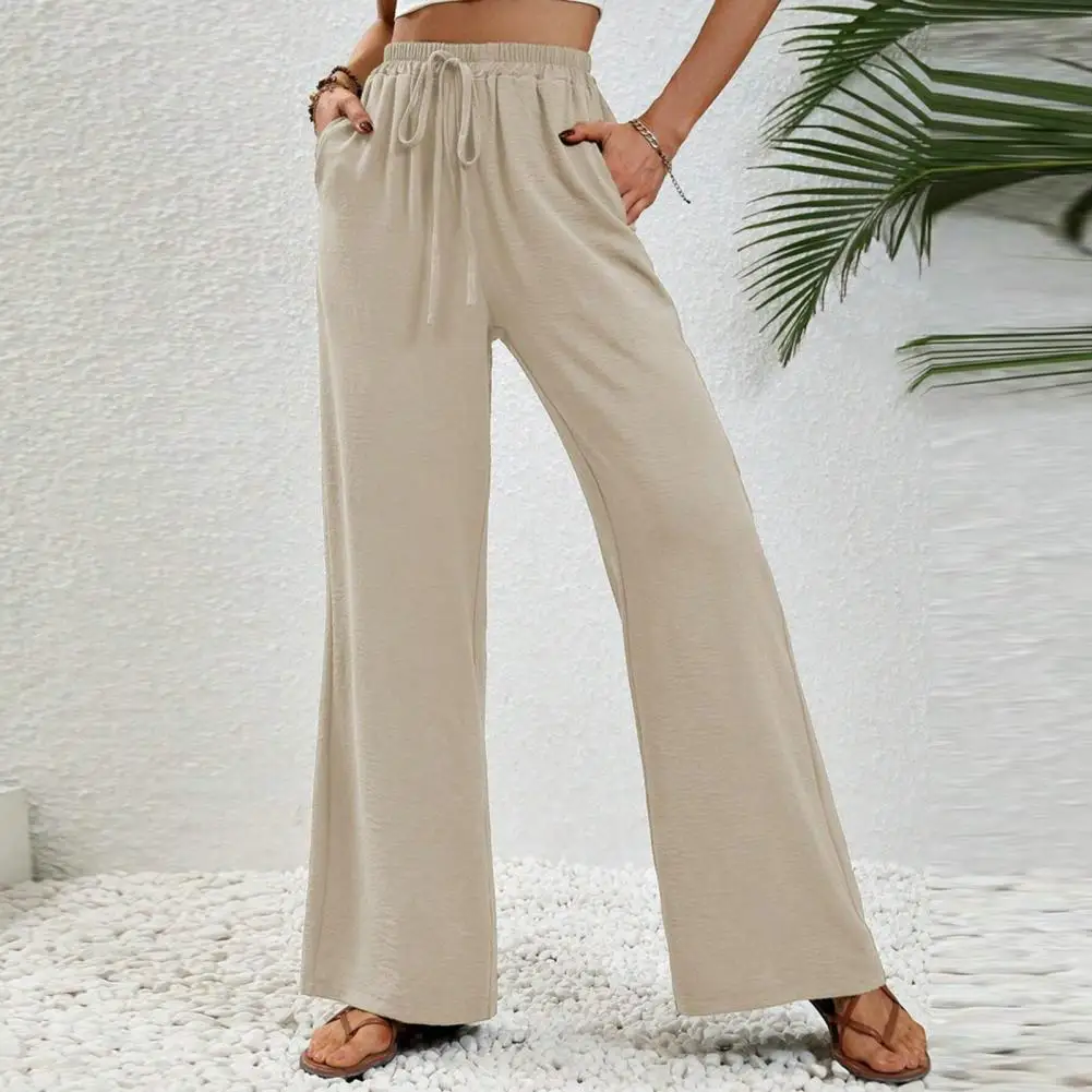

Solid Color Elastic Waist Pants Comfortable Wide Leg Yoga Pants with Elastic Waist Pockets for Women Soft Breathable for Full