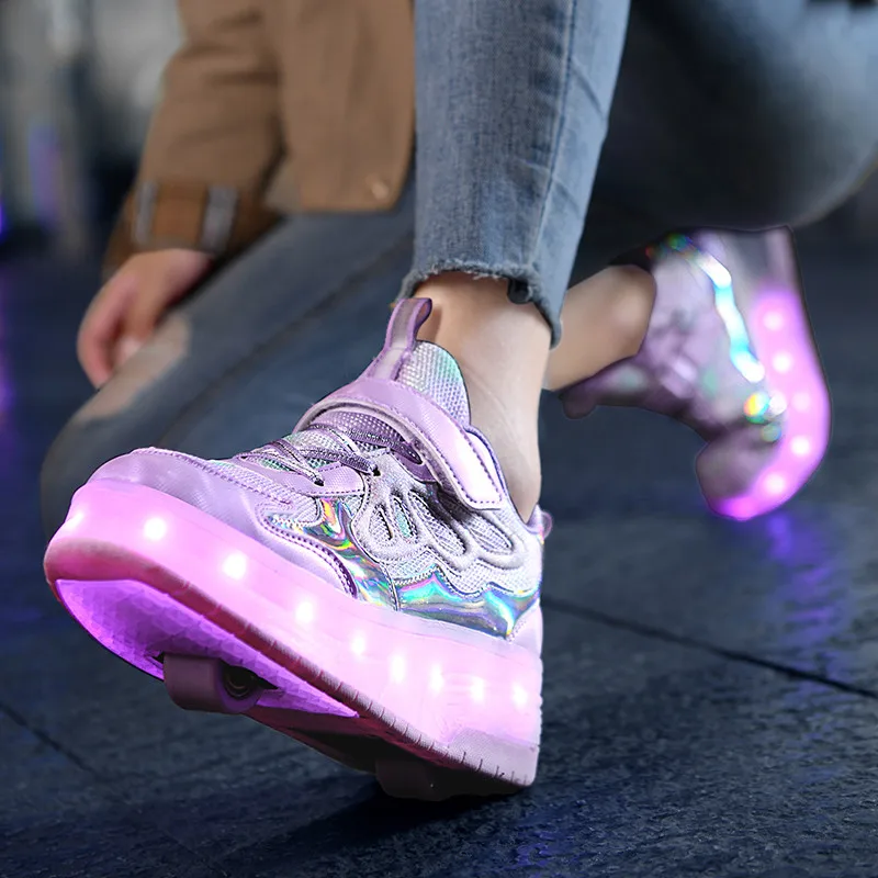 Youth Roller Shoes With 2 Wheels Casual Fashion LED Lights Semi Professional Boys Girls Urban Street Parkour Gift Skate Shoes