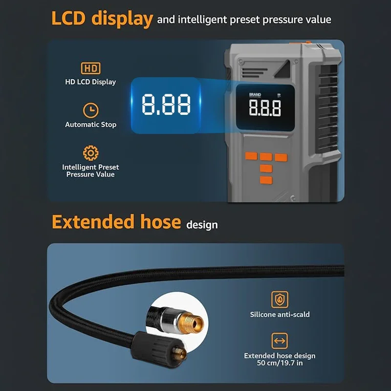 منفاخ إطارات السيارة الكل في واحد - 12 فولت للسيارات/الشاحنات/الأشعة فوق البنفسجية، ضغط هواء 10.2 بار،-40 ° C مقاومة، مراقبة الإطارات #5